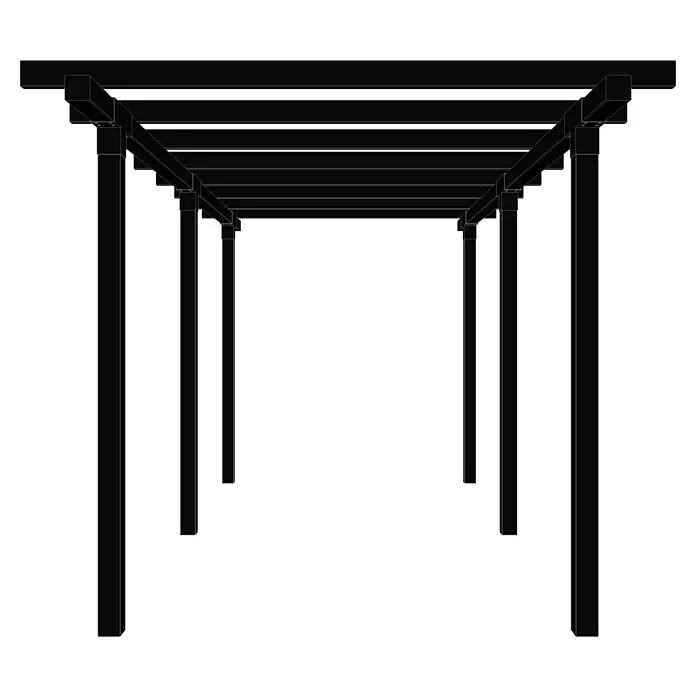 Plus Pergola Cubic 2 tlg. - L x B x H: 476 x 238 x 226 cm, Holz, Ohne Tokyozaun, Schwarz RAL 9005 - Schwarze offene Pergola-Struktur.