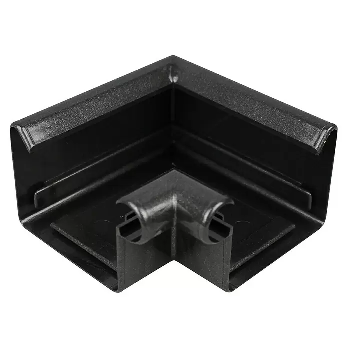 Marley Rinnenwinkel Kastendachrinne - Nennweite: 70 mm, Innenecke, Kunststoff, Anthrazit-Metallic - Schwarzes L-förmiges Kunststoffeckstück mit T-Verbindungsstück.