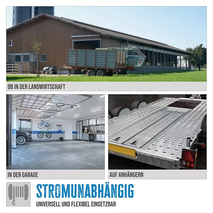 Güde Gurtwinde GGHW 900/8 - 900 kg - Ein vielseitiges, stromunabhängiges Gerät, anwendbar in Landwirtschaft, Garagen und auf Anhängern.