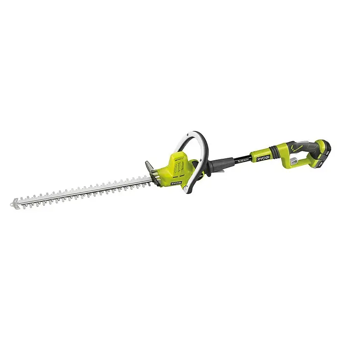 Ryobi ONE+ Maschinenpaket - Akku-Heckenschere OHT1850X,18V, 4 Ah Akku & 2A Ladegerät - Abbildung einer Ryobi Akku-Heckenschere, ein Gartengerät zum Trimmen von Hecken und Sträuchern. Ideal für die Gartenpflege und Landschaftsgestaltung.