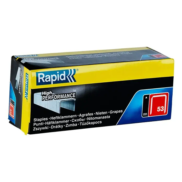 Rapid Heftklammer High Performance 53/10 - Klammertiefe: 10 mm, Stahl, 5.000 Stk., Breite: 0,75 mm, Schachtel - Packung Rapid High Performance Heftklammern 53 für zuverlässiges Heften im Büro oder zu Hause.