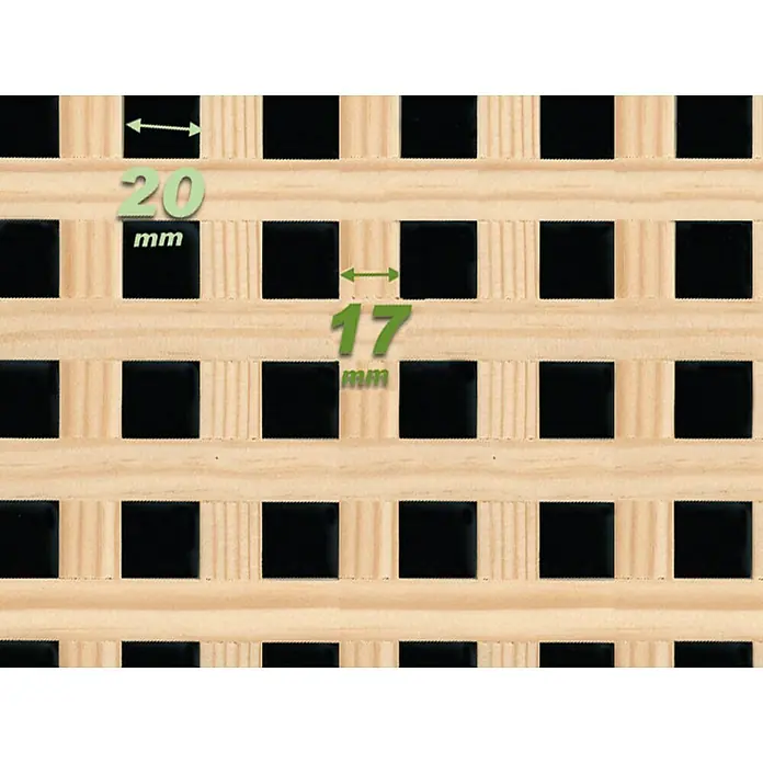 Celosía para exterior E12 Recto - 16 x 85 cm - Vista detallada de un respaldo de sauna de madera con medidas de espaciamiento.