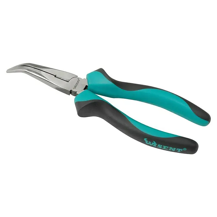 Wisent Flachrundzange - Länge: 20 cm, Gebogen - Gebogene Spitzzange mit ergonomischem Griff für präzises Greifen und Bearbeiten von Werkstücken. Ideal für schwer zugängliche Bereiche.
