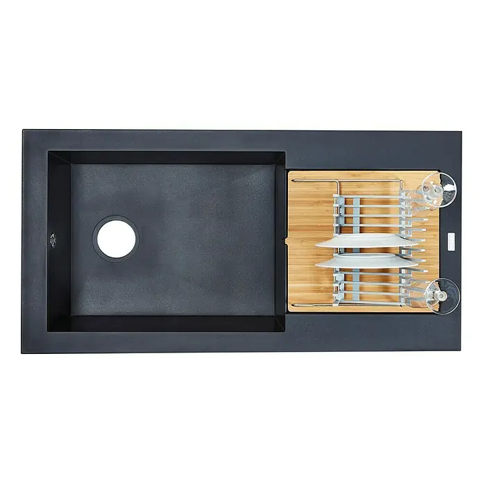 Carea Einbauspüle Katla - 98 x 50 cm, Betongrau - Spüle mit Abtropfgestell: Elegantes Design, ideal für moderne Küchen. Hochwertige Materialien sorgen für Langlebigkeit und einfache Reinigung.