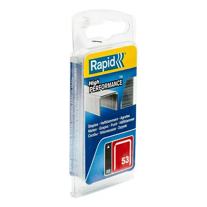Rapid Heftklammer High Performance 53/10 - Klammertiefe: 10 mm, Stahl, 1.080 Stk., Breite: 0,75 mm, Blisterpack - Packung Rapid Hochleistungs-Heftklammern 53 mm, ideal für Büro und Hobby, für zuverlässiges Heften im Alltag.