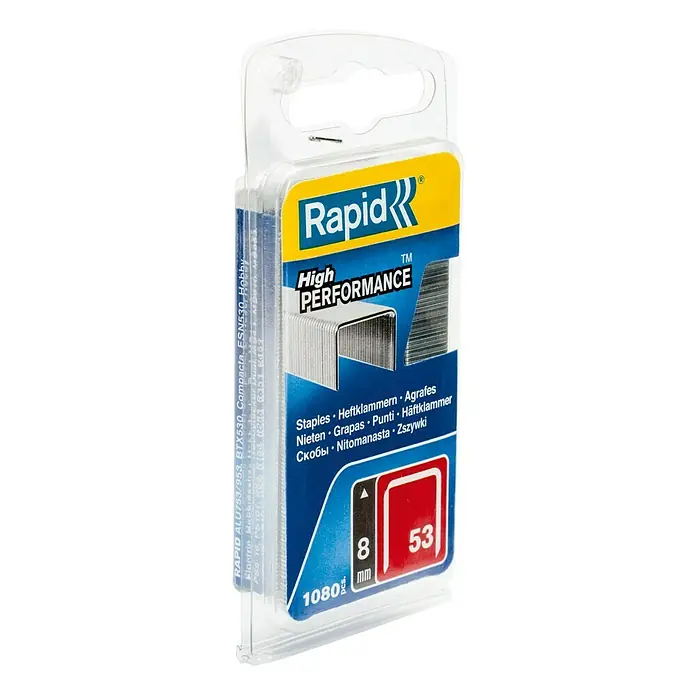 Rapid Heftklammer High Performance 53/8 - Klammertiefe: 8 mm, Stahl, 1.080 Stk., Breite: 0,75 mm, Blisterpack - Rapid High Performance Heftklammern, Typ 53/8 mm, 1080 Stück. Für professionelles Heften und dauerhafte Verbindungen.
