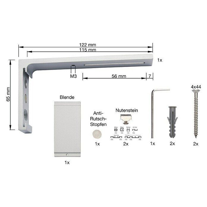 Wandträger (1 Stk., Aluminium-Silber, Länge: 11,5 cm) | BAUHAUS