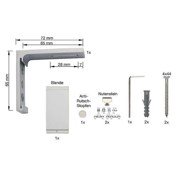 Wandträger (1 Stk., Aluminium-Silber, Länge: 6,5 cm) | BAUHAUS