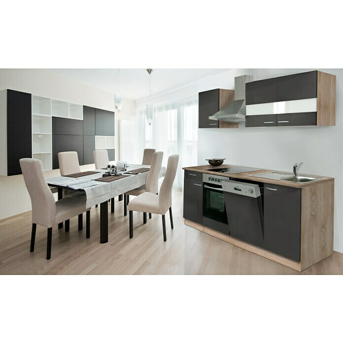 Respekta Composición de cocina (Ancho: 220 cm, Con dispositivos eléctricos, Gris)