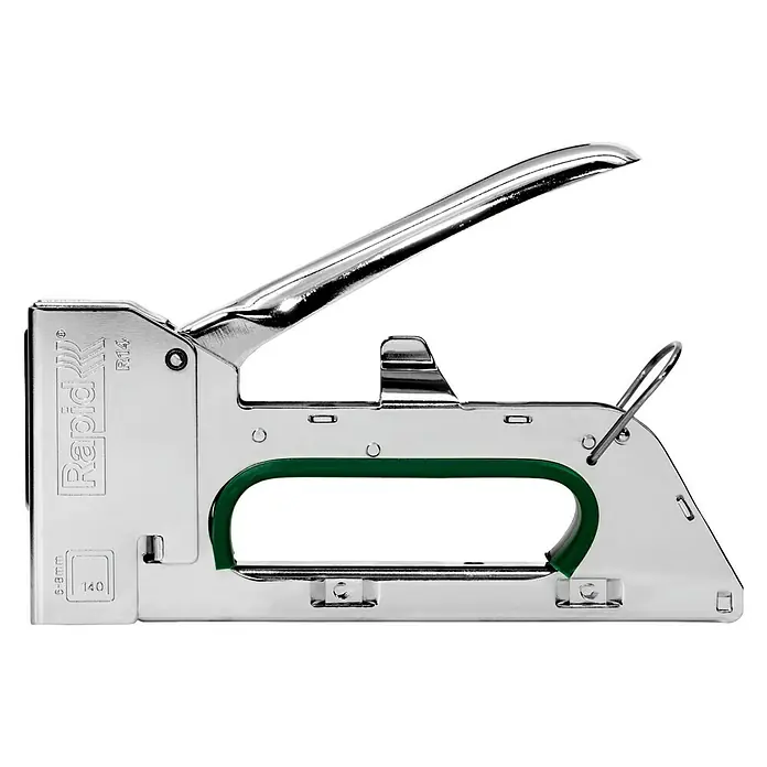 Rapid Handtacker R14 - Klammertiefe: 6 mm - 8 mm, Geeignet für: Flachdrahtklammern Nr. 140 - Ein Rapid R14 Handtacker aus robustem Stahl, ideal für den vielseitigen Einsatz im Heimwerker- und Profibereich, für präzise Klammerarbeiten.