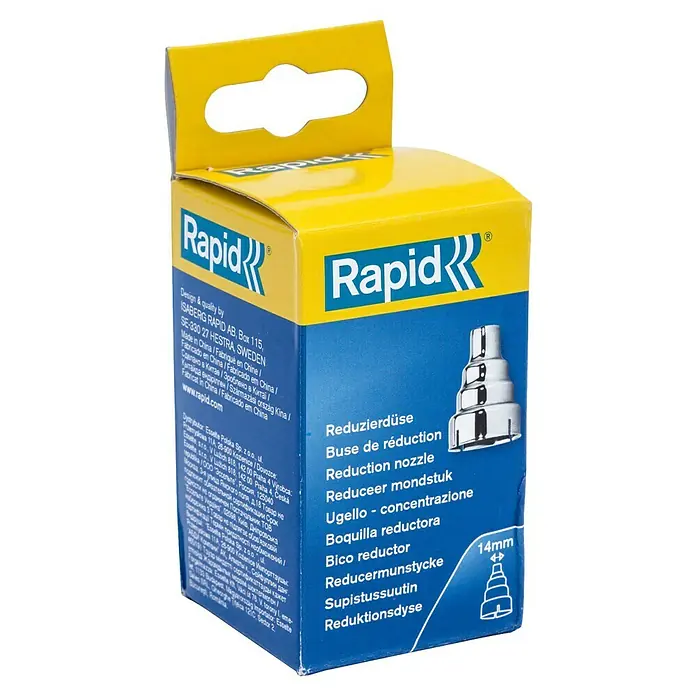 Rapid Reduzierdüse - Durchmesser: 14 mm, Passend für: Heißluftgebläse - Box mit Rapid Reduzierdüse. Diese Düse reduziert den Durchmesser und ermöglicht präzises Arbeiten.