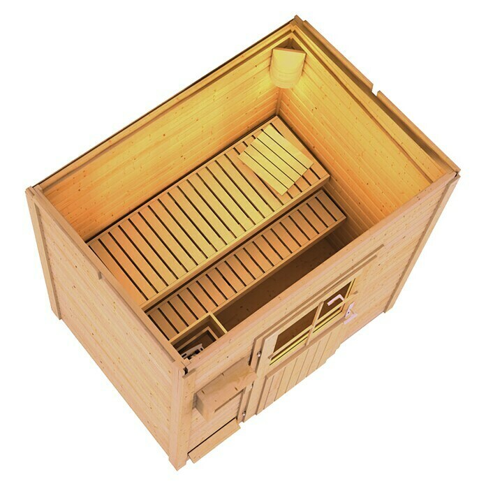 Karibu Systemsauna Sodin (Mit 9 kW Saunaofen mit integrierter Steuerung, Ohne Dachkranz, 170 x 196 x 198 cm)