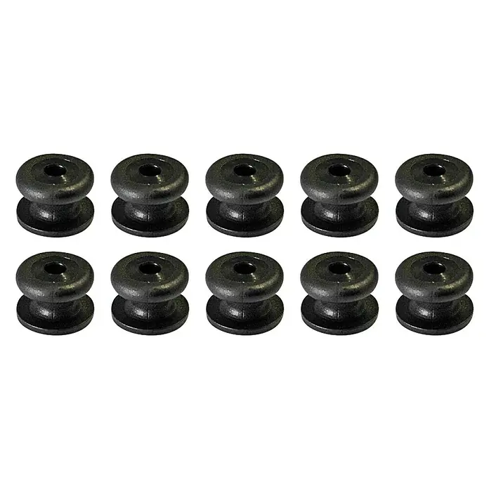 Stema Einhängeknöpfe - 10 Stk. - Schwarze Hohlraumdübel im Set, ideal zur Befestigung in Hohlräumen, gezeigt in einer übersichtlichen Anordnung.