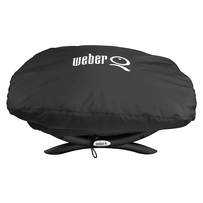 Weber Funda protectora para barbacoa Q1000 - Específico para: Weber serie Q 100, Plástico - Funda negra para parrilla Weber con logo blanco para una protección óptima contra la intemperie y el polvo, manteniendo la parrilla limpia y lista para usar.