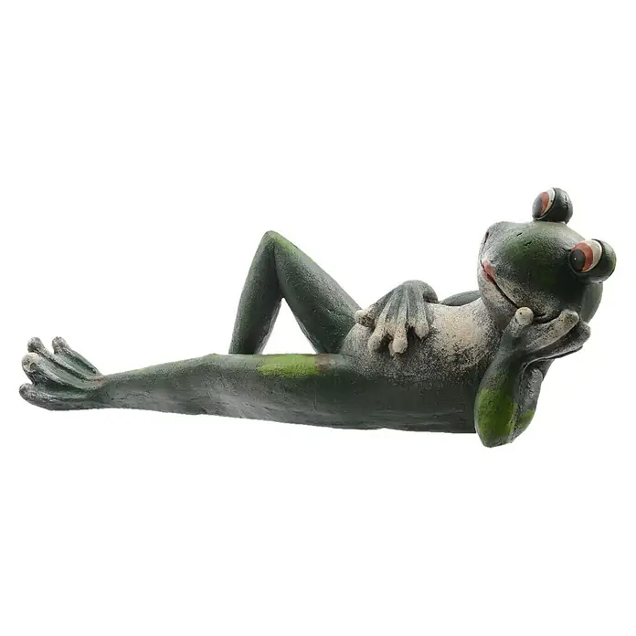 Deko-Frosch - Liegend, 82 x 20 x 28 cm - Entspannte Froschfigur für den Garten. Die grüne Froschstatue liegt lässig da und verleiht Ihrem Außenbereich einen Hauch von Humor.