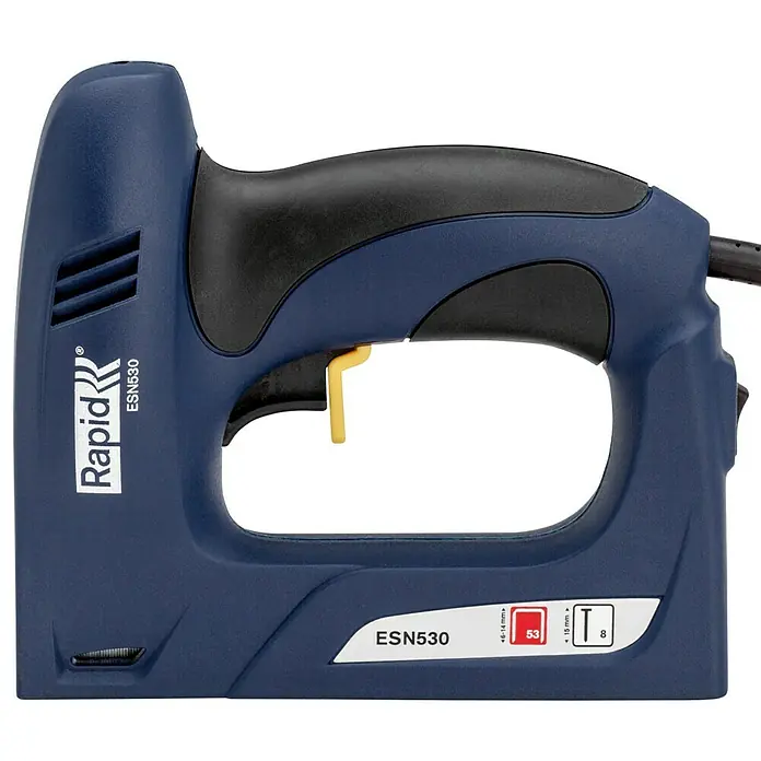 Rapid Kombi-Elektrotacker ESN530 - Klammertiefe: 6 mm - 14 mm, Elektrisch - Ein blaues, elektrisches Rapid ESN530 Klammergerät für professionelle Anwendungen in Werkstatt und Haushalt.
