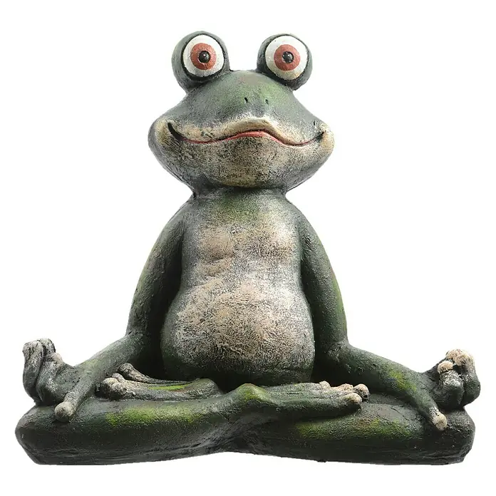 Deko-Frosch - Sitzend, 51 x 29 x 49 cm - Ein amüsantes Bild einer sitzenden Froschfigur, die in friedlicher Meditation versunken ist, ein witziges Dekorationsstück.