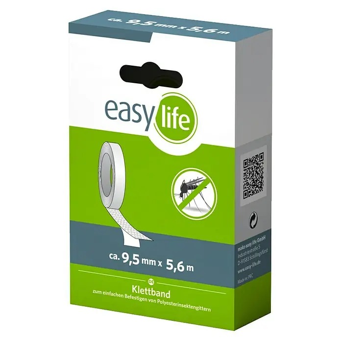 Easy Life Klettband - 5,6 m x 10 mm, Transparent - Abbildung einer Verpackung von Easy Life Klettband zum einfachen Anbringen von Insektenschutzgittern.
