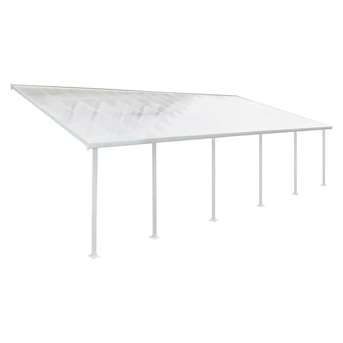 Solid Elements Terrassenüberdachung Martina - B x T: 1.031 x 400 cm, Verkehrsweiß, Polycarbonat, Transparent - Bild eines weißen Carports mit klarem Dach. Das schlichte Design bietet Schutz für Fahrzeuge oder Außenbereiche.