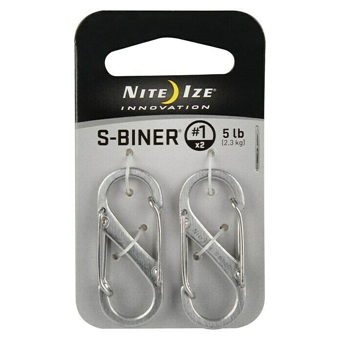 Nite Ize Doppelkarabiner8 x 4,7 cm, Edelstahl, Silber, Zugfestigkeit: 2,3 kg Front View