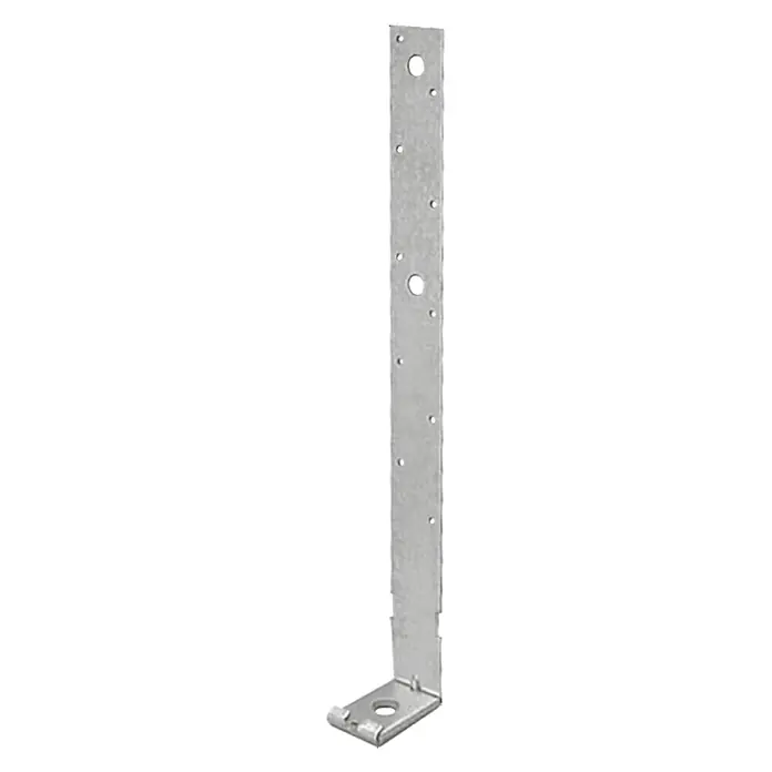 Simpson Strong-Tie Zuganker LTT - 70 x 51 x 502 mm - Produktfoto einer Winkelverbinder aus verzinktem Stahl mit Löchern zur Befestigung. Ideal für Holzkonstruktionen und Bauprojekte.