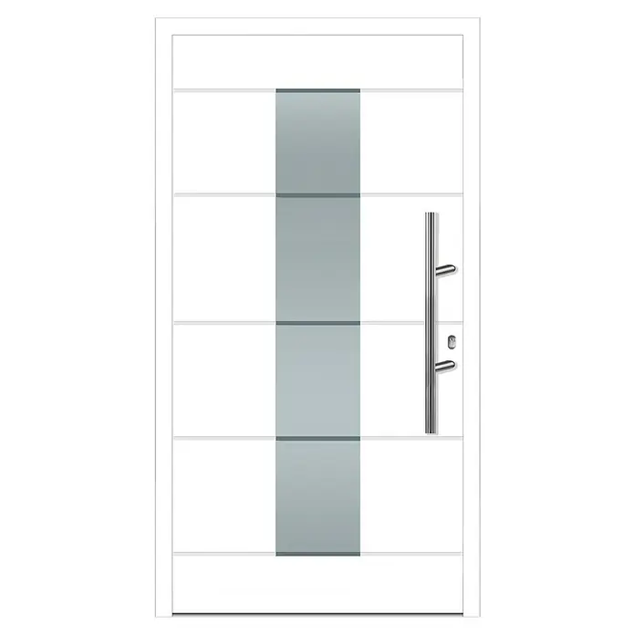 Solid Elements Haustür KA-305 - 110 x 210 cm, DIN Anschlag: Rechts - Moderne Haustür mit Glaselement und Edelstahlgriff. Die weiße Tür überzeugt durch ihr schlichtes, elegantes Design.