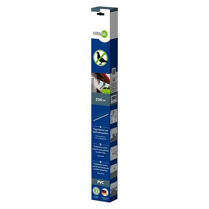 Easy Life Taubenschutz - Länge: 2 m, Edelstahl - Verpackung der Easy Life Vogelabwehr mit Edelstahlspießen, 200 cm Länge, individuell anpassbar.