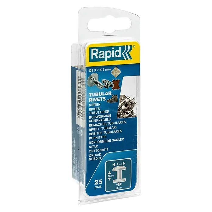 Rapid Remache tubular - 7 x 3 x 9 mm, 25 ud. - Remaches tubulares Rapid, 3x7x9 mm, paquete de 25 unidades. Adecuado para diversas aplicaciones, garantizando resultados duraderos y profesionales.