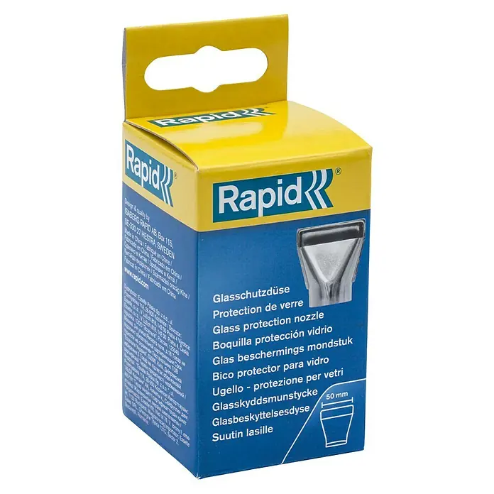 Rapid Glasschutzdüse - Breite: 50 mm, Passend für: Heißluftgebläse mit Düse Ø 35,5 mm - Rapid Glasschutzdüse Verpackung. Hochwertige Düse für präzisen Schutz, ideal für anspruchsvolle Glasarbeiten.