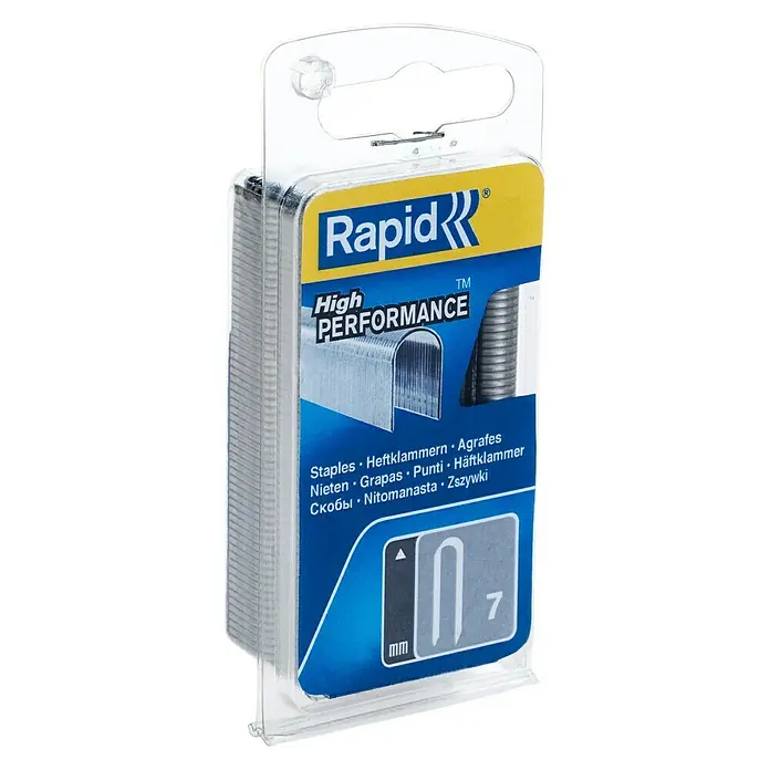 Rapid Kabelklammer Typ 7/14 - Geeignet für: Kabel bis Ø 6 mm, Länge: 14 mm, 960 Stk. - Eine Packung Rapid High Performance Heftklammern, ideal für Büro und Handwerk, in einer durchsichtigen Verpackung.