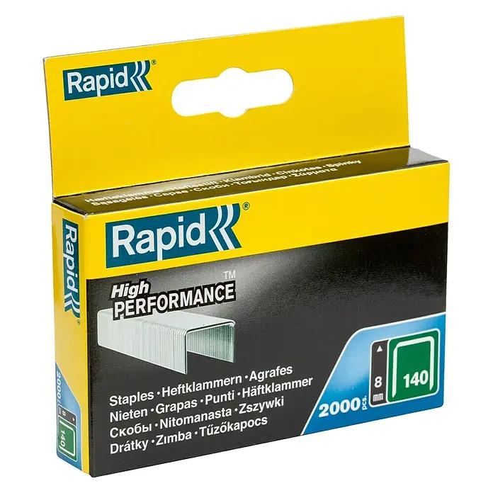 Rapid Flachdrahtklammern Typ 140 - Länge: 8 mm, Rückenbreite: 10,6 mm, 2.000 Stk. - Rapid High Performance Heftklammern 140, 8 mm, 2000 Stück, ideal für Büro und Handwerk. Hochwertige Verarbeitung für zuverlässiges Heften.