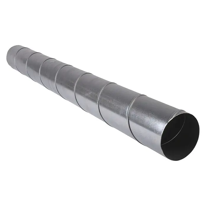 Air-Circle Wickelfalzrohr - Ø x L: 150 mm x 1 m, Max. Luftleistung: 600 m³/h, Stahl - Ein silbernes, spiralförmiges Metallrohr für Lüftungsanlagen, das robust und langlebig ist und für verschiedene Anwendungen geeignet.