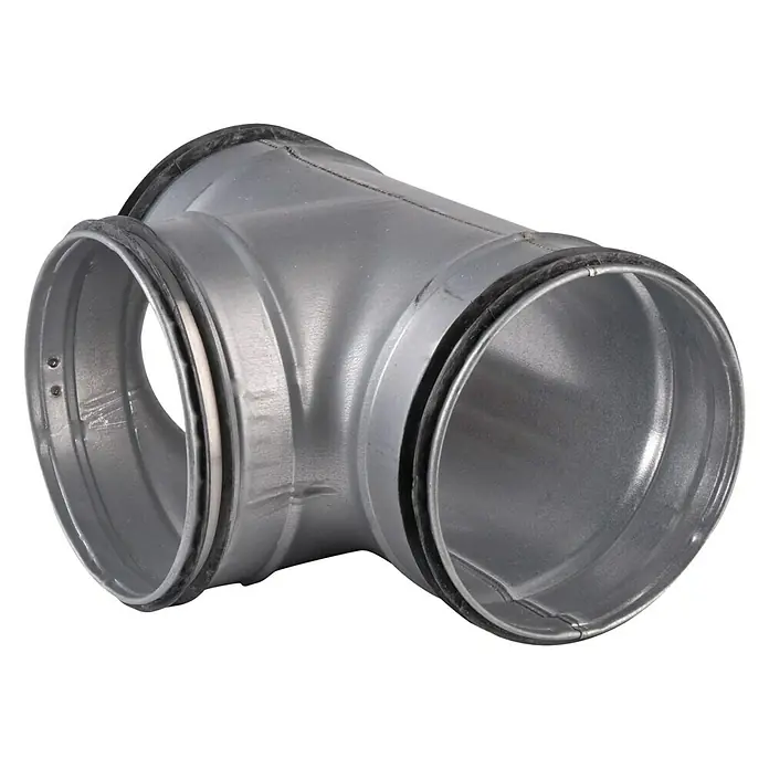 Air-Circle Wickelfalzrohr-Abzweig - Durchmesser: 150 mm, Stahl - Metallischer T-förmiger Kanalverbinder, ideal für Lüftungs- und Klimaanlagen, robust und langlebig für professionelle Installationen.