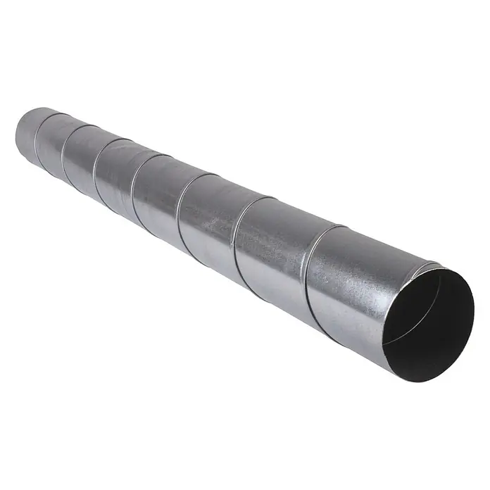Air-Circle Wickelfalzrohr - Ø x L: 150 mm x 2 m, Max. Luftleistung: 600 m³/h, Stahl - Ein silbernes Wickelfalzrohr für Lüftungsanlagen. Das Rohr ist lang und zylindrisch mit spiralförmigen Falzen für mehr Stabilität.