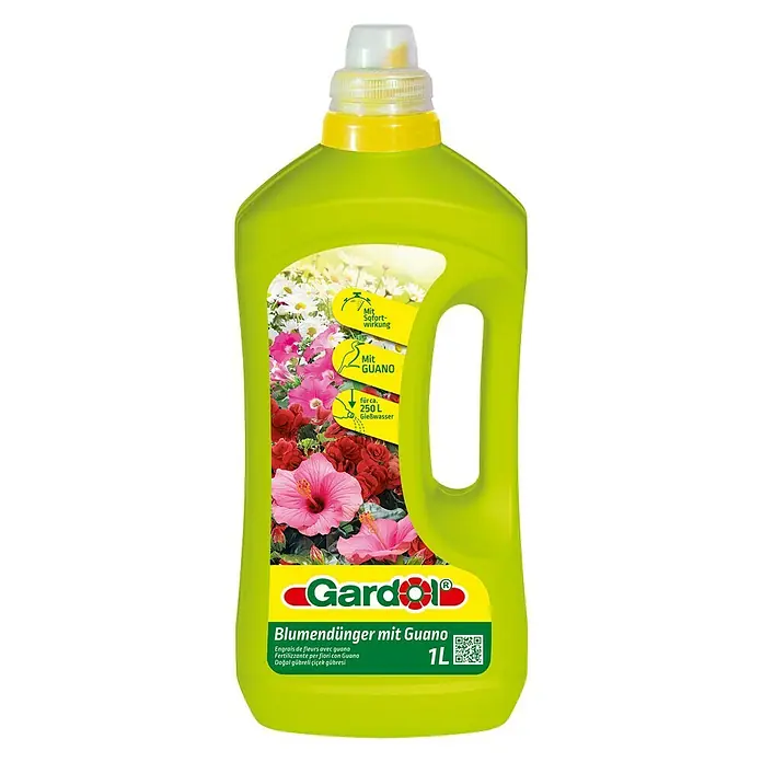 Gardol Blumendünger mit Guano - 1 l, Max. ausreichend für Flüssigkeitsmenge: 250 l - Flasche Gardol Blumendünger mit Guano, ein idealer Dünger für prächtige Blumen, mit Sofortwirkung für ca. 250 L Gießwasser.