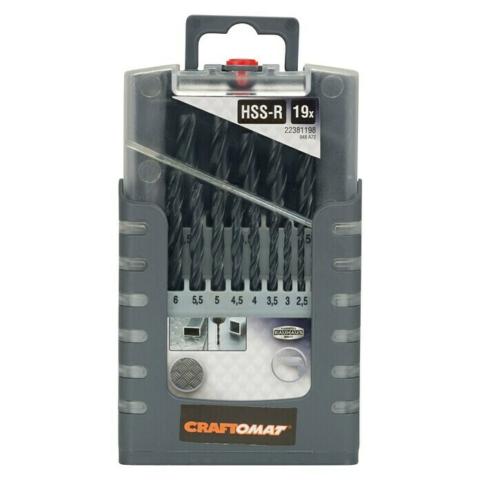 Craftomat Metallbohrer-Set HSS-R Gripbox19 -tlg., 1 mm - 10 mm Front View