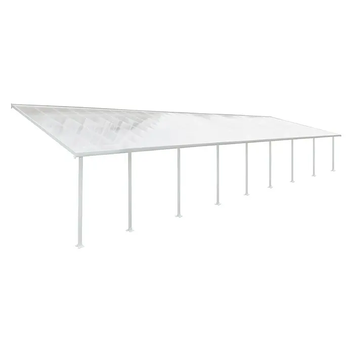 Solid Elements Terrassenüberdachung Martina - B x T: 1.457 x 400 cm, Verkehrsweiß, Polycarbonat, Transparent - Ein transparentes, freistehendes Carport mit weißem Rahmen und Stützen bietet Schutz vor Witterungseinflüssen für Ihr Auto oder Ihren Außenbereich.