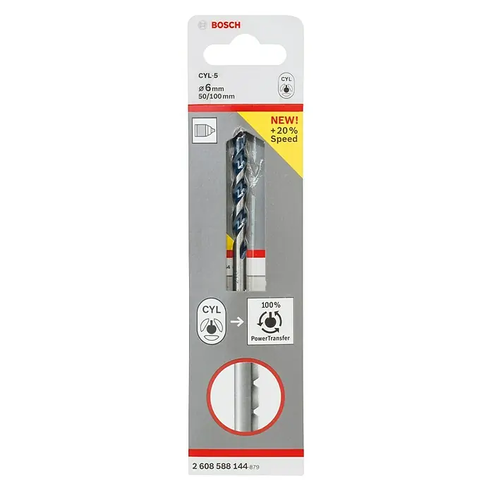 Bosch Beton- & Steinbohrer CYL-5 - Durchmesser Bohrer: 6 mm, Arbeitslänge: 50 mm - Bosch CYL-5 Steinbohrer mit einem Durchmesser von 6mm und einer Länge von 50/100mm, neu und mit +20% Geschwindigkeit.