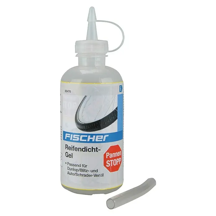 Fischer Reifen-Dicht-Gel - Geeignet für: Fahrradschläuche mit Auto-/Dunlopventil - Flasche mit Fischer Reifendicht-Gel zur Reifenreparatur, geeignet für Dunlop-, Blitz- und Auto-/Schrader-Ventile mit Pannenstopp.