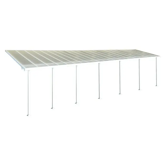 Solid Elements Terrassenüberdachung Martina - B x T: 1.340 x 300 cm, Verkehrsweiß, Polycarbonat, Transparent - Eine lange, weiße Terrassenüberdachung mit einem klaren Dach und mehreren Stützpfeilern. Optimaler Schutz für den Außenbereich.