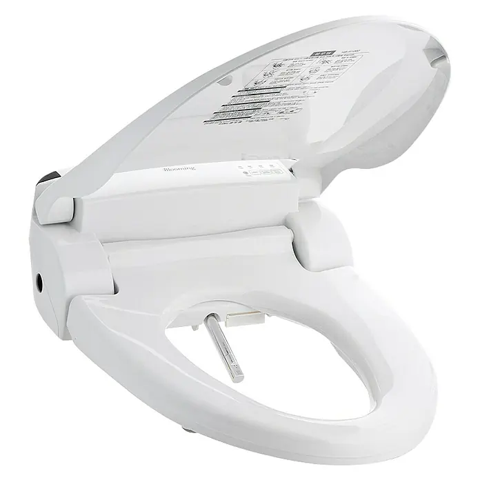 Dusch-WC-Sitz Blooming NB-R1060D - Kunststoff, Weiß, Mit Absenkautomatik - Das Bild zeigt einen weißen Blooming Bidet-Sitz mit geöffnetem Deckel, der die Bedienelemente und Funktionen des Bidet-Sitzes hervorhebt.