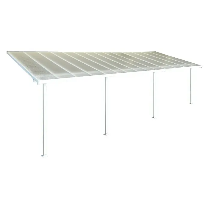 Solid Elements Terrassenüberdachung Martina - B x T: 851 x 300 cm, Verkehrsweiß, Polycarbonat, Transparent - Das Bild zeigt ein weißes Carport mit einem transparenten Dach und stabilen Stützpfeilern, ideal für den Schutz von Fahrzeugen.