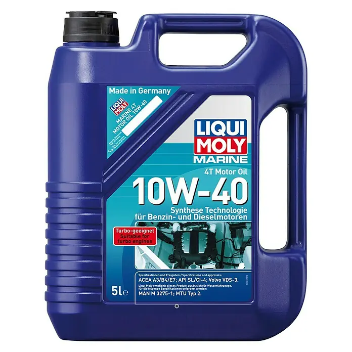 Liqui Moly Marine Aceite para motor 4T 10W-40 - Tecnología sintética, 5 l - Aceite de motor 4T Marine 10W-40 de LIQUI MOLY, apto para motores de gasolina y diésel con tecnología turbo, ideal para embarcaciones.