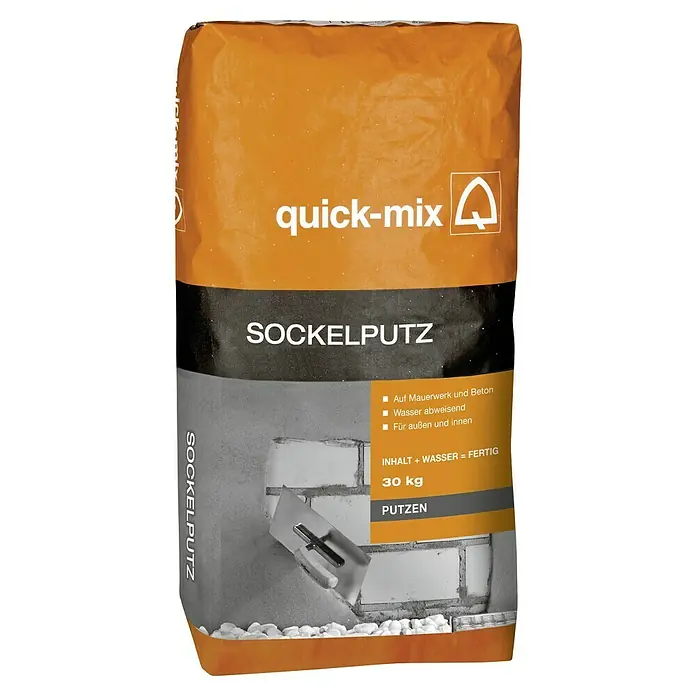 Quick-Mix Sockelputz SOPU - 30 kg, Zement - Sack Sockelputz von Quick-Mix, ideal für Mauerwerk und Beton, wasserabweisend und für den Innen- und Außenbereich geeignet. Inhalt: 30 kg.
