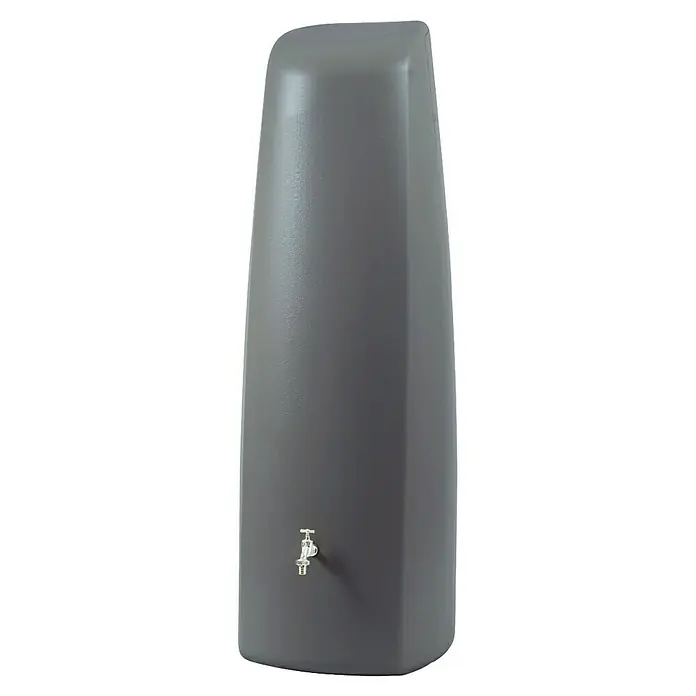 Garantia Classic Line Regenspeicher Elegance - 400 l, Steingrau - Dieser stilvolle, dunkelgraue Regenspeicher mit Wasserhahn ist eine praktische und ästhetische Lösung zur Wassergewinnung im Garten.