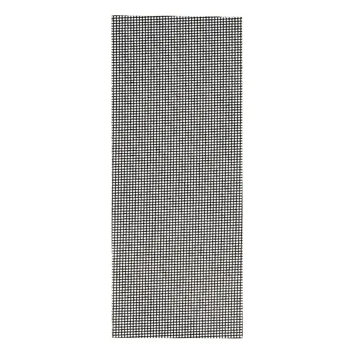 Craftomat Schleifgitter - 230 x 93 mm, Körnung: 120, 5 Stk. - Nahaufnahme einer rechteckigen, schwarzen Gitterstruktur, wahrscheinlich ein Insektenschutzgitter, mit feinen, sich kreuzenden Linien.