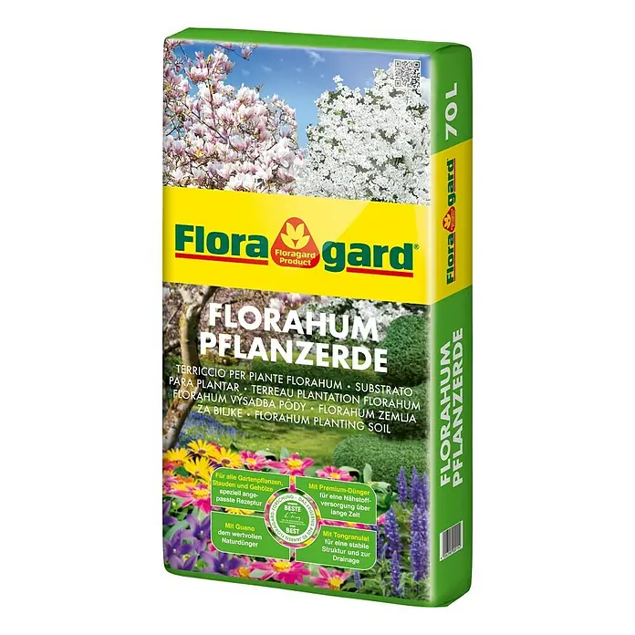 Floragard Blumenerde Florahum - 70 l - Floragard Florahum Pflanzerde 70L Sack. Die ideale Pflanzerde für gesundes Wachstum und üppige Blüten in Ihrem Garten.