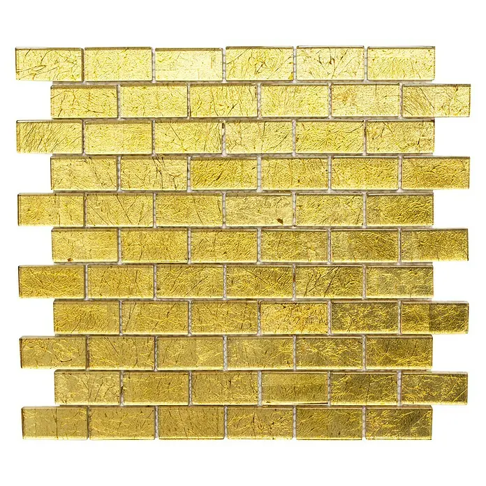 Mosaikfliese Brick Crystal Uni XCM 8GO35 - 30 x 30 cm, Gold, Glänzend - Goldene Mosaikfliesen mit rechteckigen Formen.