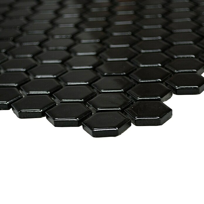 Mosaikfliese Hexagon Uni HX 060 (26 x 30 cm, Schwarz, Glänzend)