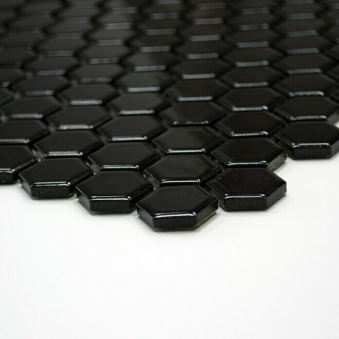 Mozaïektegel Zeshoek Uni HX 060 (26 x 30 cm, Zwart, Glanzend)